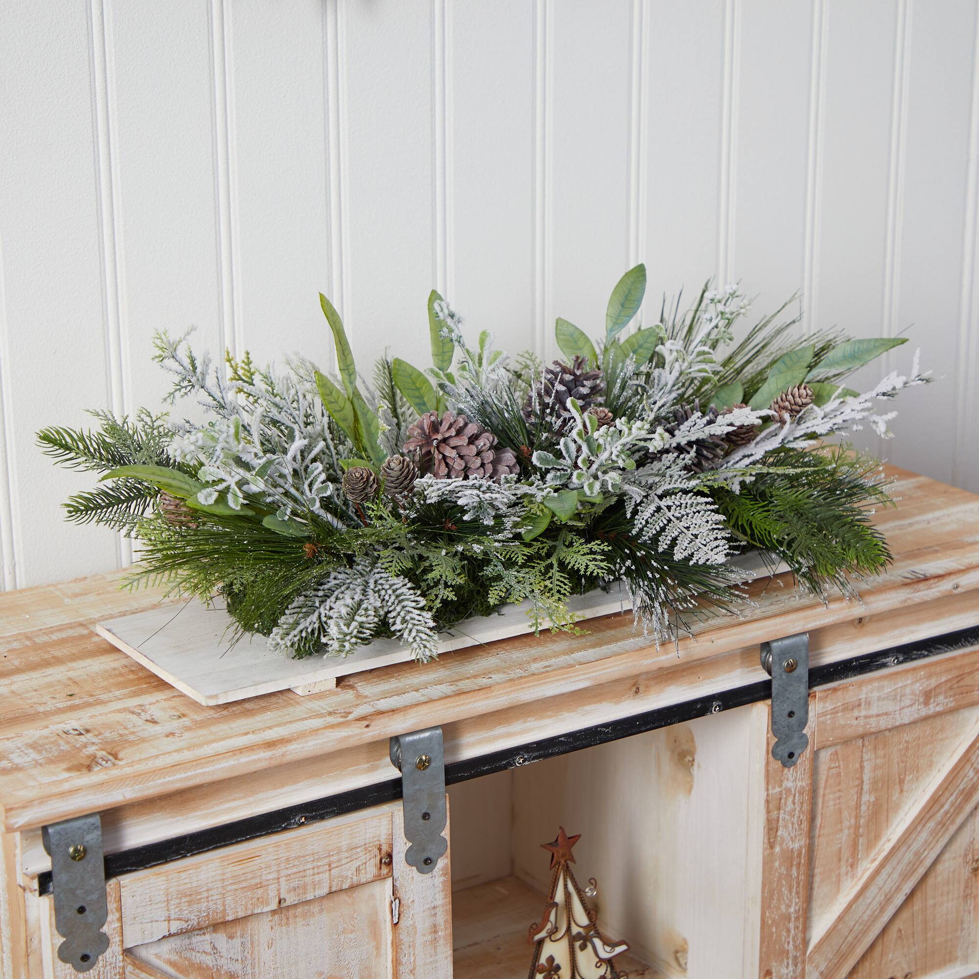 26" Flocked Winter Christmas Arrangement on Board